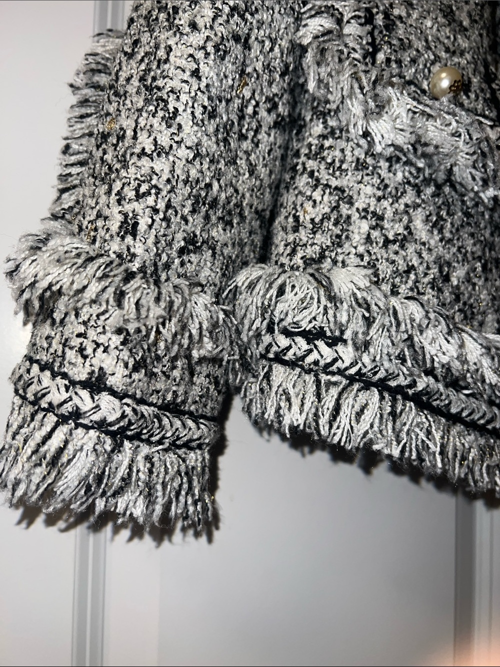 Black & White Bouclé Fringe Tweed Blazer - Picture 6 of 9
